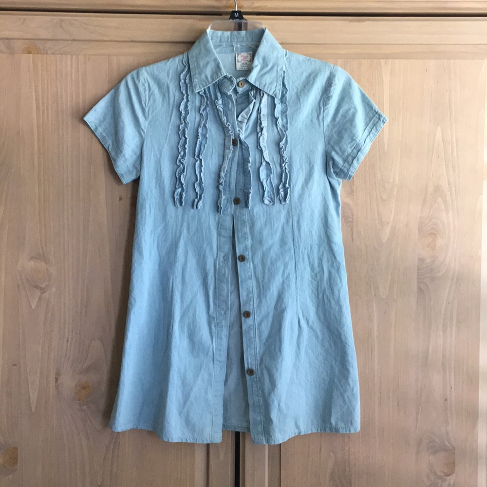 NWOT Denim Ruffles Collar Tunic